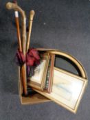 A box containing antiquarian and later gilt framed pictures, watercolour studies,