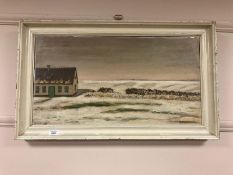 A Krusemen : A snow covered landscape, oil on panel,