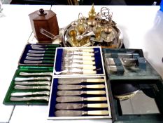 A tray containing assorted plated wares, cased plated cutlery, gent's travel set,