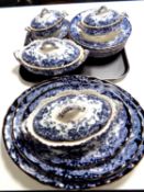 16 pieces of 19th century Chatsworth blue and white dinner ware to include tureens,