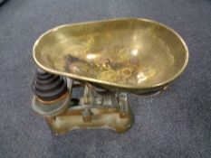 A set of antique grocers scales with brass pan and weights