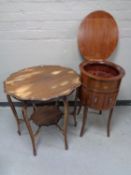 An inlaid mahogany gramophone cabinet together with a shaped Edwardian occasional table