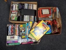 Three boxes containing assorted DVD's, cassette tapes, 7