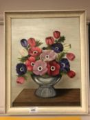 M Dickson : Still life with poppies, oil on board,