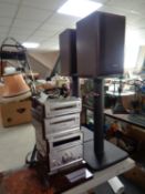 A Technics four piece micro hifi system with speakers on stand together with a pair of Alphason