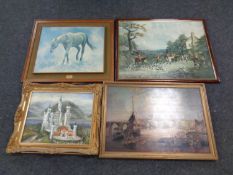 An oil on canvas, Bavarian castle in an ornate gilt frame,