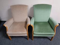 A pair of teak framed Parker Knoll armchairs