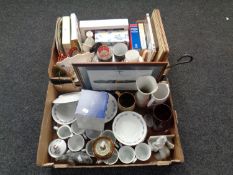 Two boxes containing miscellany to include Aynsley bowl, assorted drinking glasses,