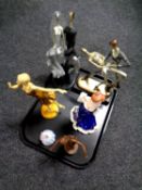 A tray containing Coalport miniature figure, Joanne, a Diana Vreeland figure Elegance De Paris,