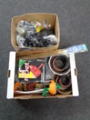 A box containing miscellaneous including plant pots, paint roller system,