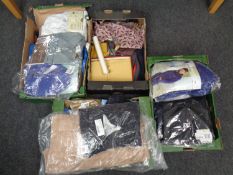 Four boxes containing clothing to include gent's shirts, scarves,