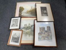 A signed monochrome etching of Liverpool Cathedral,