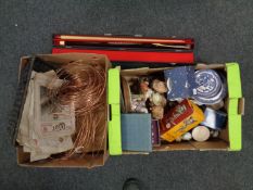 Two boxes containing vintage war illustrated magazines, Spong mincer, continental figures,