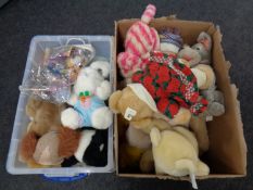 Two boxes containing a large quantity of soft toys to include McDonald's Happy Meal toys