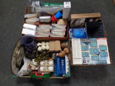 Three boxes containing miscellaneous to include photograph albums, past times jigsaw, candles,