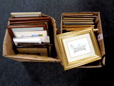 Two boxes of a quantity of framed and unframed prints