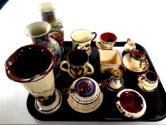 A tray of eleven pieces of Torquay ware together with a pair of oriental vases