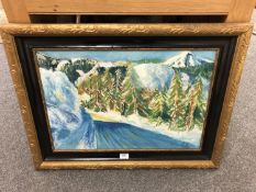 Continental school : A snow covered landscape, oil on canvas,