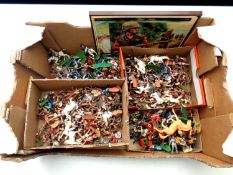 A box of a large quantity of mid 20th century plastic soldiers to include Britains,