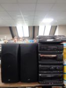 A JVC micro hifi system with speakers together with a Sony turntable with remote