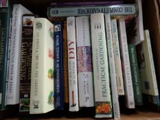 Three boxes containing a large quantity of hardback and paperback books to include gardening