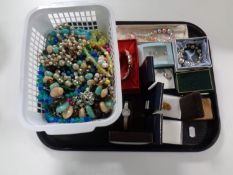 A tray of a quantity of costume jewellery to include beaded necklaces, pave brooch,
