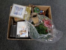 A box containing a quantity of boxed Christmas cards together with a metal Christmas train and an