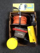 Two plastic toolboxes containing hardware and hand tools together with a further box containing air