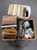 Three boxes containing vinyl LPs, 78s, CDs and cassette tapes to include Elvis Presley,