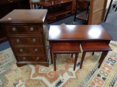 A Strong Bow Furniture nest of three inlaid tables together with an inlaid hifi cabinet