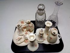 A tray containing two cut glass decanters with stoppers,