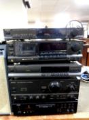 Five hifi separates to include Technics quartz synthesizer ST-G570L, stereo cassette deck RS-B765,