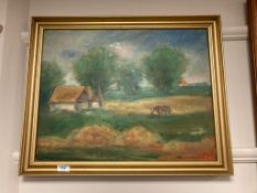 Continental school : Cattle in a field, oil on board,