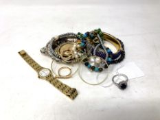 A sterling silver pin dish together with costume jewellery to include faux jade necklace,