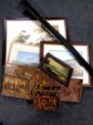 An antiquarian oil on board depicting a rowing boat on a shoreline,