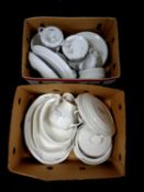 Two boxes containing Royal Doulton Nimbus and Japanese dinner ware