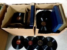 Two boxes containing LP box sets and 78s on HMV, Colombia,