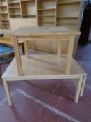 A pine coffee table together with a further flap sided coffee table