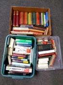 Three boxes containing hardback and paperback books to include Universal Home Doctor, reference,