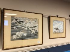 Nigel Bruce : Catalina over the Atlantic 190 Squadron, watercolour, 35 x 25 cm,