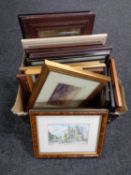 A box containing a large quantity of assorted pictures and prints, signed prints,
