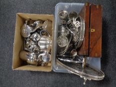 Two boxes containing a Victorian writing slope (as found) together with a large quantity of