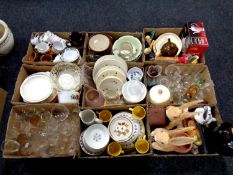 Nine boxes containing a large quantity of miscellaneous to include stoneware kitchenalia,