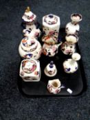 A tray containing ten pieces of Masons Mandalay china to include vases,