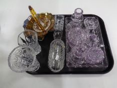 A tray containing 20th century glassware to include a six piece 1930s purple tinted trinket set,