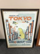 A vintage advertising poster, 'Travel to Tokyo' Tanner International Airlines,