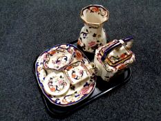 A tray containing six pieces of Masons Mandalay china to include vase, meat plate,