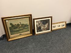 After Archibald Thorburn : Three monochrome prints depicting grouse, framed overall as one,