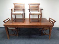 A contemporary hardwood kitchen table fitted two drawers together with a set of four matching
