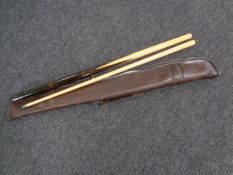 A two piece Riley Prestige by Dufferin Steve Davis snooker cue in carry bag